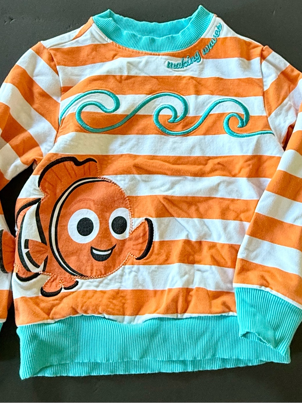 Orange & White Striped Kids Sweatshirt with Nemo
